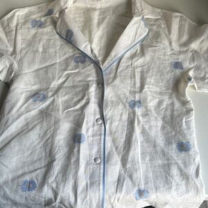 White and Blue Floral Women's Swim Cover-Up